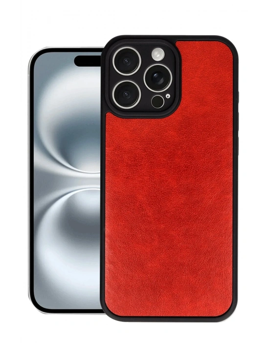 Newface iPhone 16 Pro Max Kılıf Aras Deri Kapak - Kırmızı