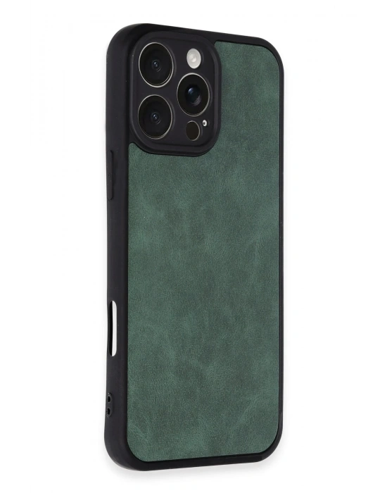 Newface iPhone 16 Pro Max Kılıf Aras Deri Kapak - Koyu Yeşil