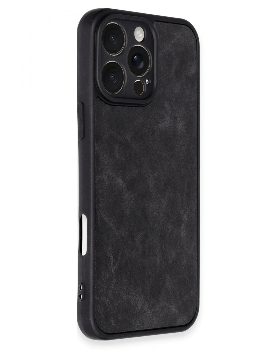 Newface iPhone 16 Pro Max Kılıf Aras Deri Kapak - Siyah