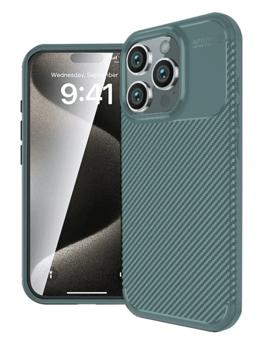 Newface iPhone 16 Pro Max Kılıf Auto Focus Karbon Kapak - Koyu Yeşil