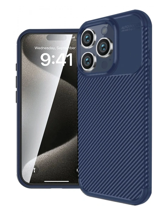 Newface iPhone 16 Pro Max Kılıf Auto Focus Karbon Kapak - Lacivert