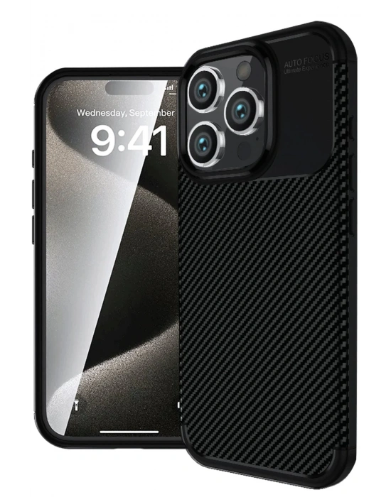 Newface iPhone 16 Pro Max Kılıf Auto Focus Karbon Kapak - Siyah