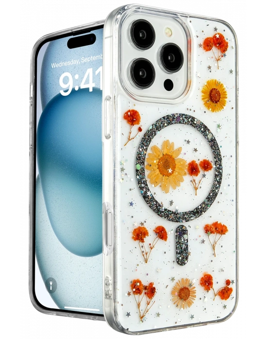 Newface iPhone 16 Pro Max Kılıf Daisy Simli Magsafe Kapak - Siyah