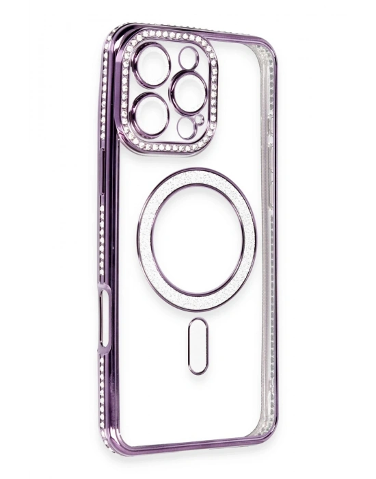 Newface iPhone 16 Pro Max Kılıf Joke Simli Magneticsafe Kılıf - Derin Mor