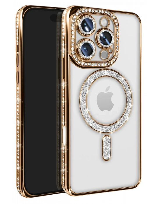 Newface iPhone 16 Pro Max Kılıf Joke Simli Magneticsafe Kılıf - Gold