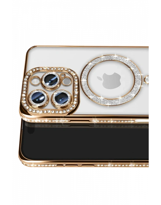 Newface iPhone 16 Pro Max Kılıf Joke Simli Magneticsafe Kılıf - Gold