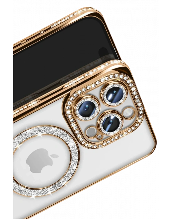 Newface iPhone 16 Pro Max Kılıf Joke Simli Magneticsafe Kılıf - Gold