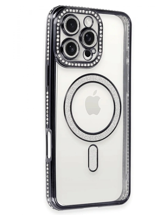 Newface iPhone 16 Pro Max Kılıf Joke Simli Magneticsafe Kılıf - Gri