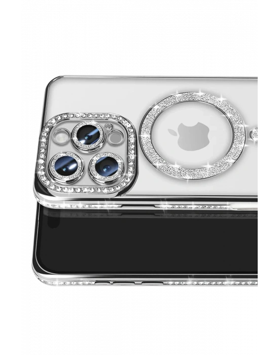 Newface iPhone 16 Pro Max Kılıf Joke Simli Magneticsafe Kılıf - Gümüş