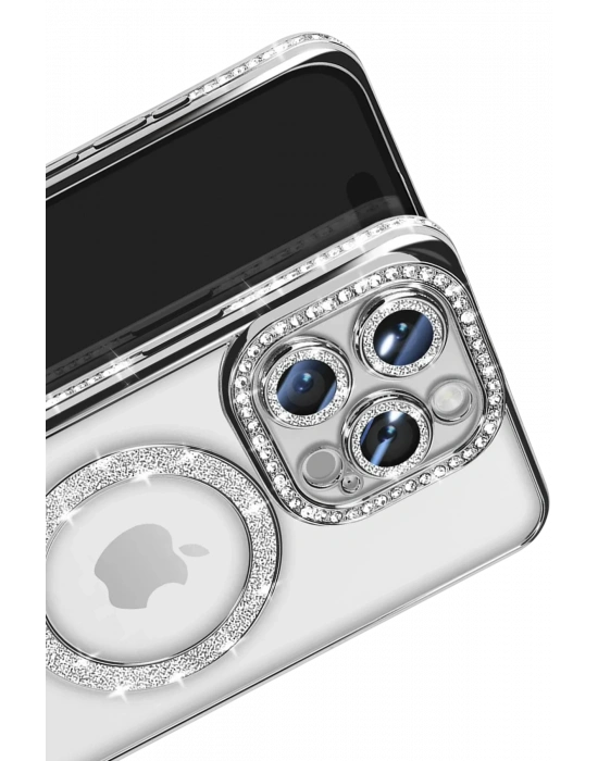 Newface iPhone 16 Pro Max Kılıf Joke Simli Magneticsafe Kılıf - Gümüş