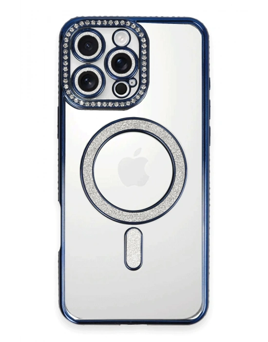 Newface iPhone 16 Pro Max Kılıf Joke Simli Magneticsafe Kılıf - Lacivert