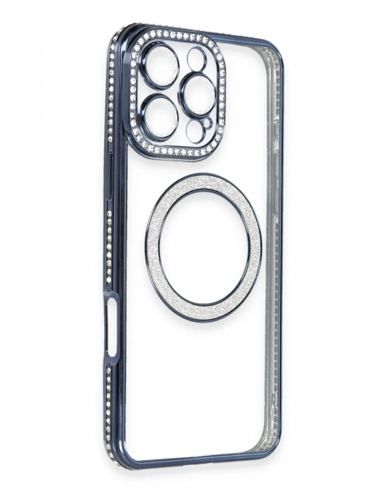 Newface iPhone 16 Pro Max Kılıf Joke Simli Magneticsafe Kılıf - Lacivert