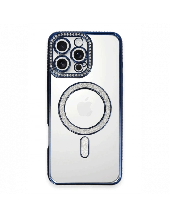 Newface iPhone 16 Pro Max Kılıf Joke Simli Magneticsafe Kılıf - Lacivert