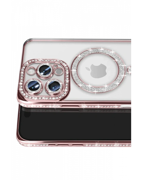 Newface iPhone 16 Pro Max Kılıf Joke Simli Magneticsafe Kılıf - Pembe