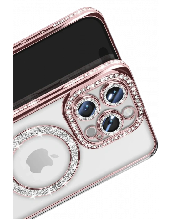 Newface iPhone 16 Pro Max Kılıf Joke Simli Magneticsafe Kılıf - Pembe