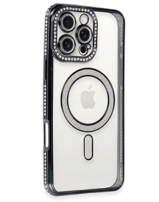 Newface iPhone 16 Pro Max Kılıf Joke Simli Magneticsafe Kılıf - Siyah