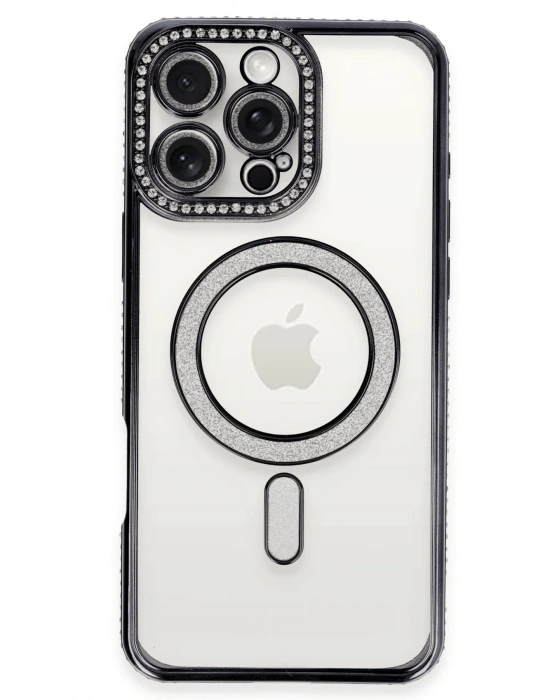 Newface iPhone 16 Pro Max Kılıf Joke Simli Magneticsafe Kılıf - Siyah