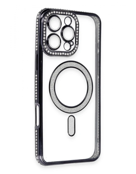 Newface iPhone 16 Pro Max Kılıf Joke Simli Magneticsafe Kılıf - Siyah