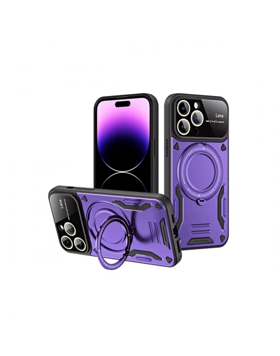 Newface iPhone 16 Pro Max Kılıf Joy Lens Standlı Kapak - Mor