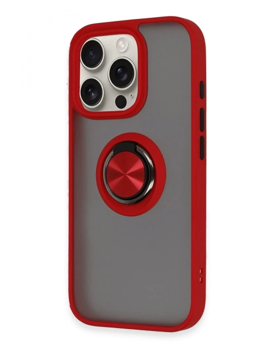 Newface iPhone 16 Pro Max Kılıf Montreal Yüzüklü Silikon Kapak - Kırmızı