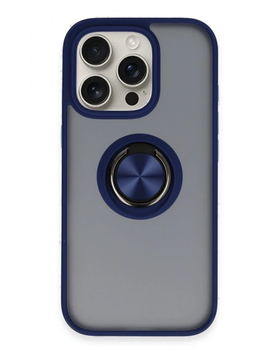 Newface iPhone 16 Pro Max Kılıf Montreal Yüzüklü Silikon Kapak - Lacivert
