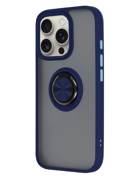Newface iPhone 16 Pro Max Kılıf Montreal Yüzüklü Silikon Kapak - Lacivert
