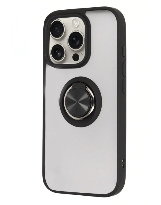 Newface iPhone 16 Pro Max Kılıf Montreal Yüzüklü Silikon Kapak - Siyah