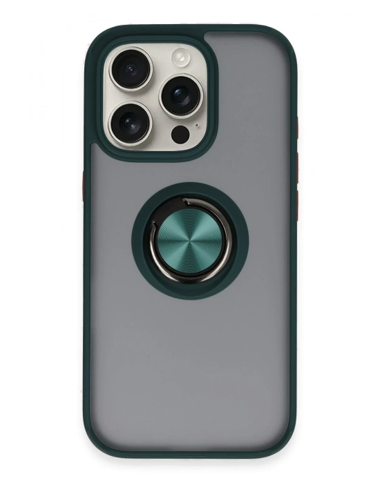 Newface iPhone 16 Pro Max Kılıf Montreal Yüzüklü Silikon Kapak - Yeşil