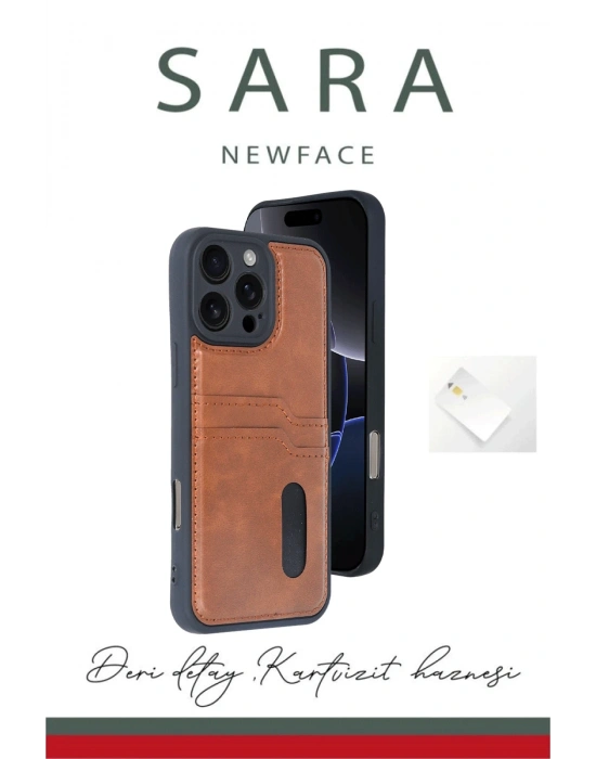 Newface iPhone 16 Pro Max Kılıf Sara Kartvizitli Deri Kılıf - Kırmızı