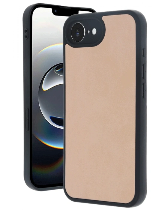 Newface iPhone 16E Kılıf Aras Deri Kapak - Pudra