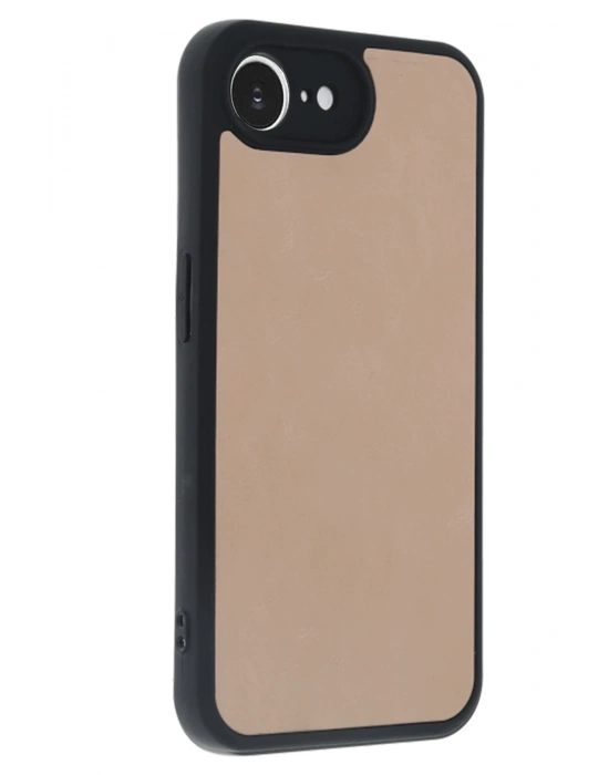 Newface iPhone 16E Kılıf Aras Deri Kapak - Pudra