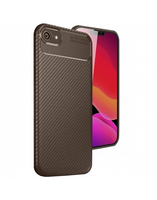 Newface iPhone 16E Kılıf Auto Focus Karbon Kapak - Kahverengi