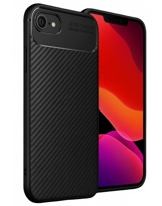 Newface iPhone 16E Kılıf Auto Focus Karbon Kapak - Siyah
