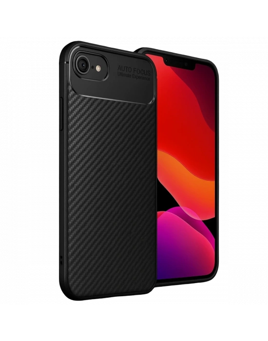 Newface iPhone 16E Kılıf Auto Focus Karbon Kapak - Siyah