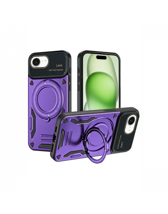 Newface iPhone 16E Kılıf Joy Lens Standlı Kapak - Mor