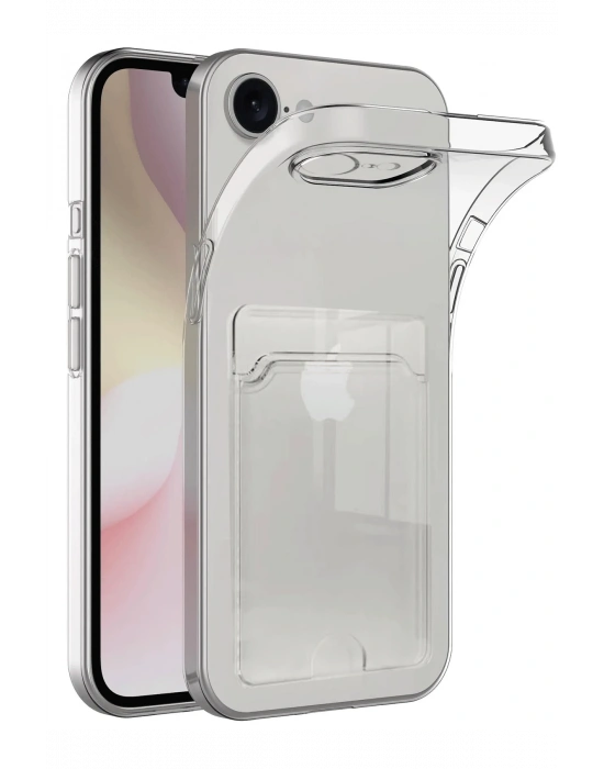 Newface iPhone 16E Kılıf Kart Şeffaf Silikon - Şeffaf