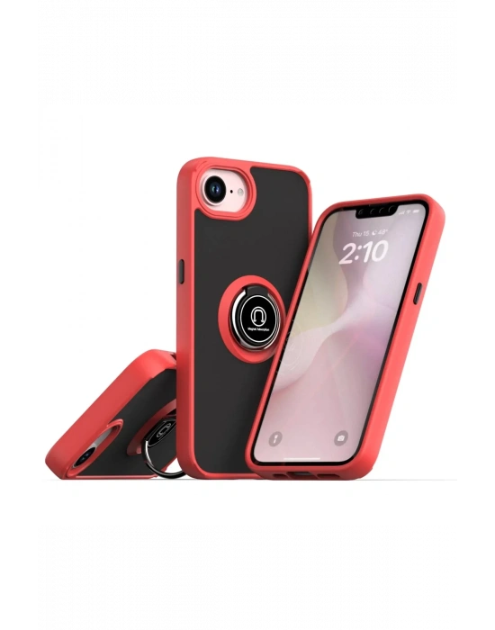 Newface iPhone 16E Kılıf Montreal Yüzüklü Silikon Kapak - Kırmızı