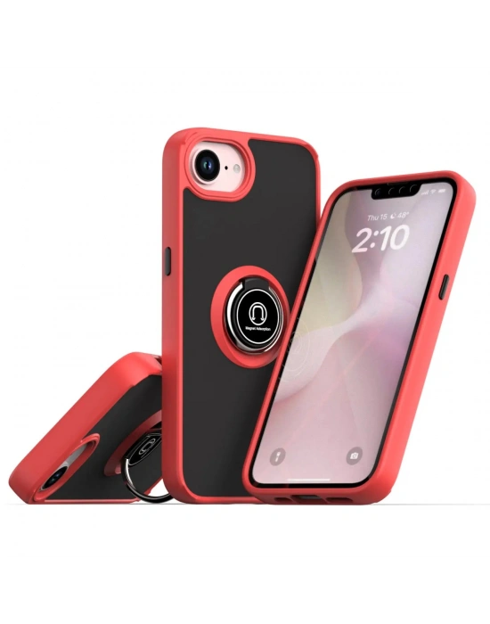 Newface iPhone 16E Kılıf Montreal Yüzüklü Silikon Kapak - Kırmızı