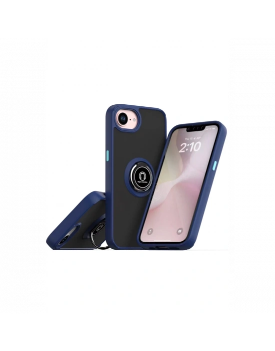 Newface iPhone 16E Kılıf Montreal Yüzüklü Silikon Kapak - Lacivert