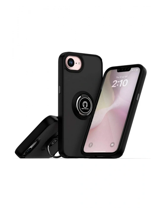 Newface iPhone 16E Kılıf Montreal Yüzüklü Silikon Kapak - Siyah