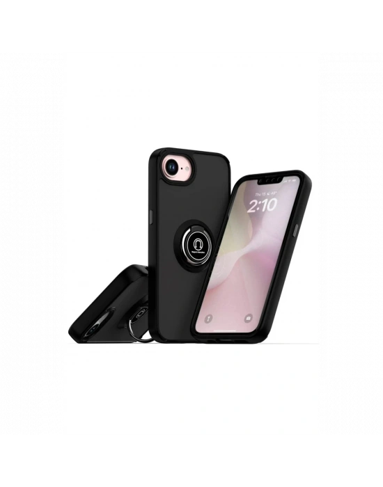 Newface iPhone 16E Kılıf Montreal Yüzüklü Silikon Kapak - Siyah