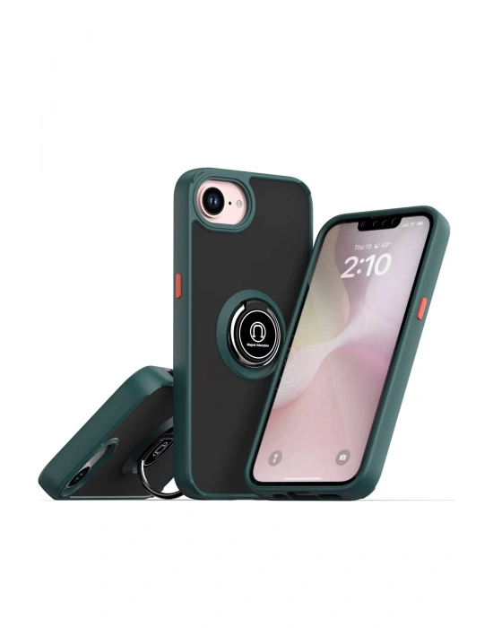 Newface iPhone 16E Kılıf Montreal Yüzüklü Silikon Kapak - Yeşil