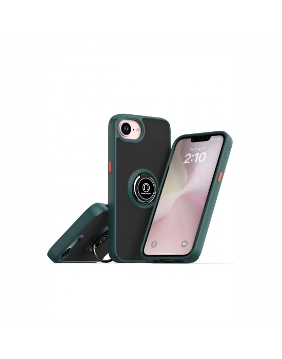 Newface iPhone 16E Kılıf Montreal Yüzüklü Silikon Kapak - Yeşil