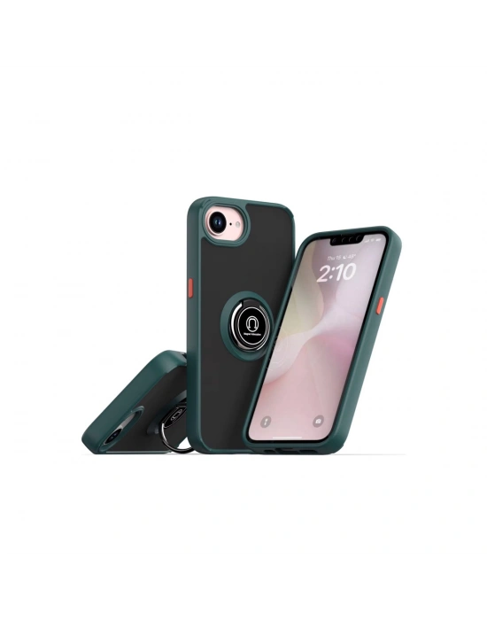 Newface iPhone 16E Kılıf Montreal Yüzüklü Silikon Kapak - Yeşil