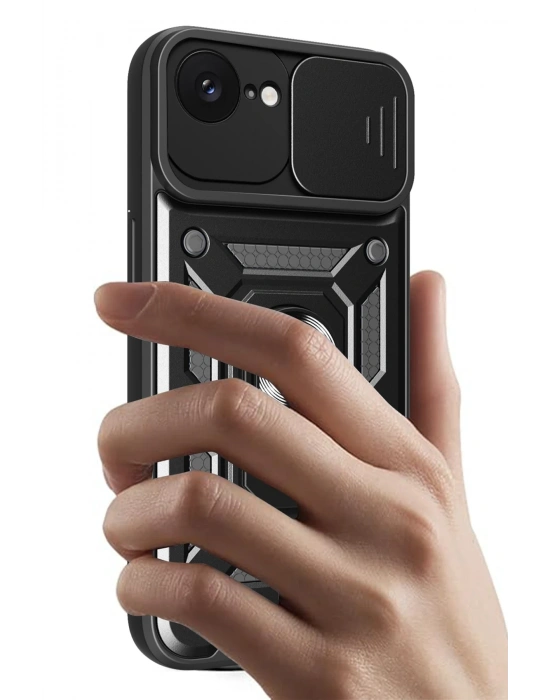 Newface iPhone 16E Kılıf Pars Lens Yüzüklü Silikon - Kırmızı