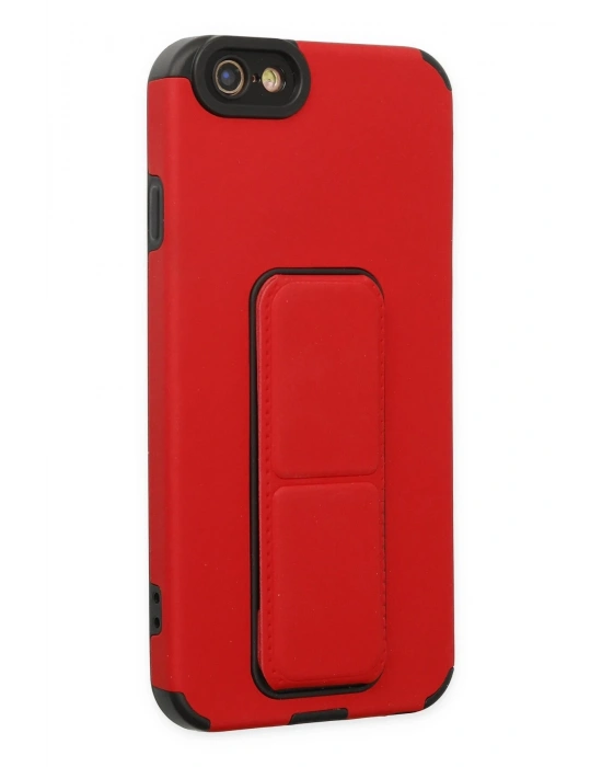 Newface iPhone 6 Kılıf Mega Standlı Silikon - Kırmızı