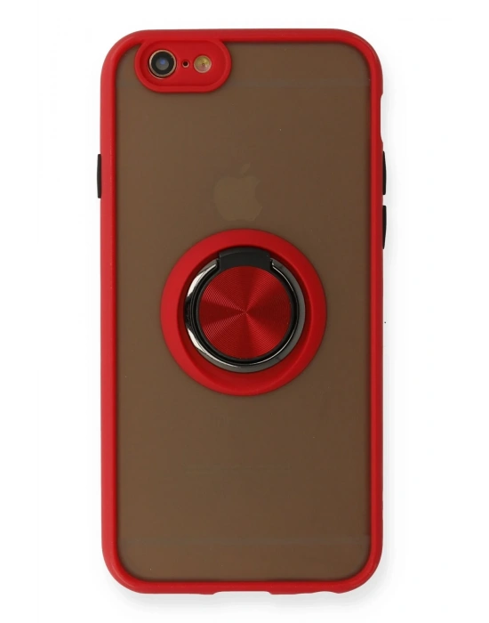Newface iPhone 6 Kılıf Montreal Yüzüklü Silikon Kapak - Kırmızı