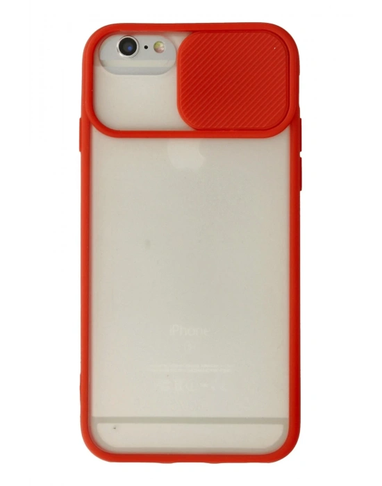 Newface iPhone 6 Kılıf Palm Buzlu Kamera Sürgülü Silikon - Kırmızı