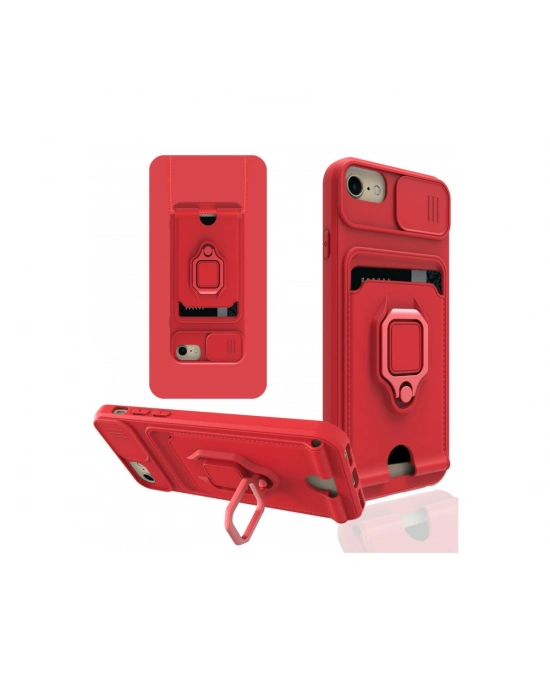 Newface iPhone 6 Kılıf Zuma Kartvizitli Yüzüklü Silikon - Kırmızı