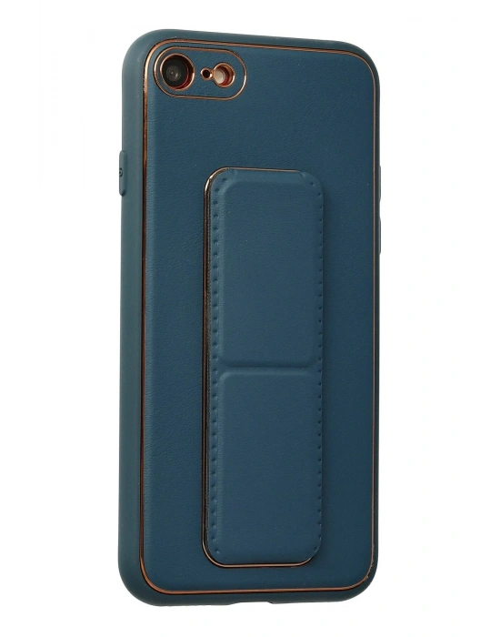 Newface iPhone 7 Kılıf Coco Deri Standlı Kapak - Mavi